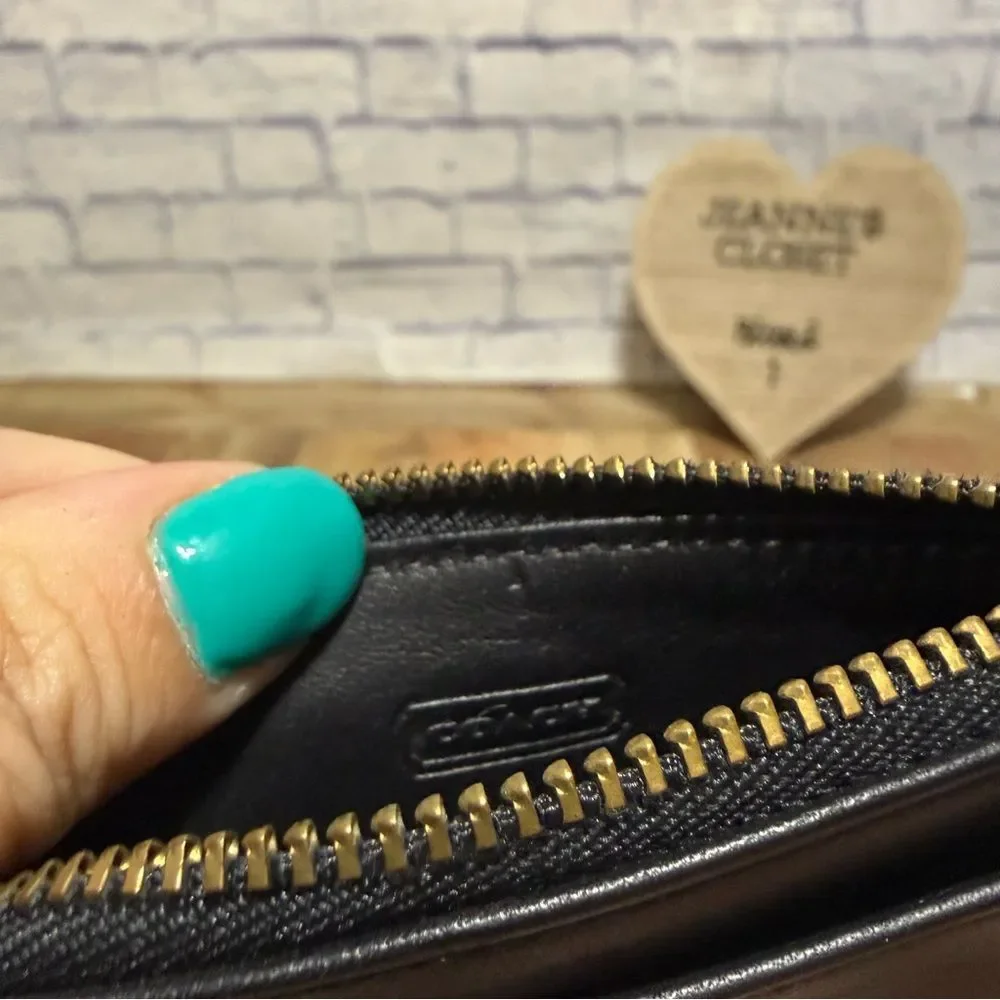 Coach Rare Black Leather Vintage Skinny Zip Pouch Case Bag Wallet